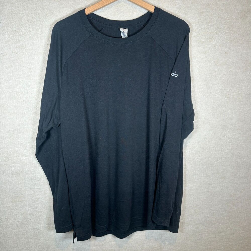 Alo Yoga Mens L Black Long Sleeve Performance Shirt Athletic Workout Top